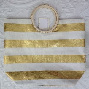 NWT Shiraleah Chicago Gold White Striped Handled Lightweight Marta Tote